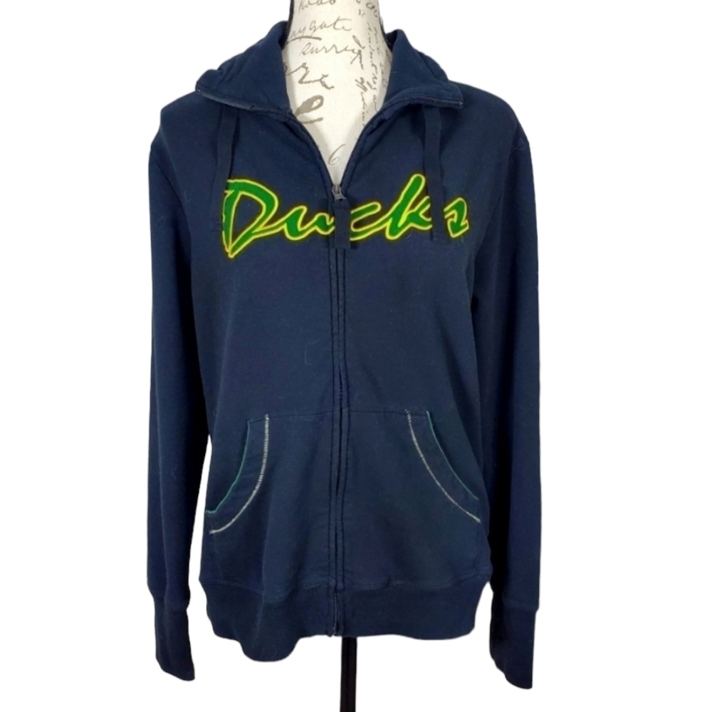 Campus Drive Oregon Ducks Zip Up Sweatshirt Black Cotton Blend Size Medium